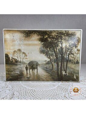 Vintage NBC Uneeda Biscuit Tin Box Country Landscape Scene National Biscuit Comp